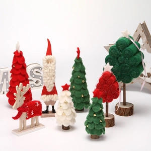 Handmade Felt Christmas Tree Santa Reindeer Desktop Ornament Wooden Base Mini Xmas Tree Decoration For Home Office Gift