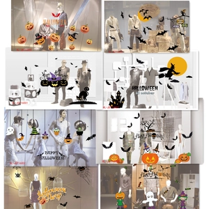 Halloween window static stickers with pumpkin witch and castle for festive party decoration