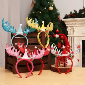 Glitzer Rentier Geweih Haarreif Für Weihnachtsfeier Dekoration Festliches Haarband Mit Pailletten Schleife Und Beeren Für Damen Kinder
