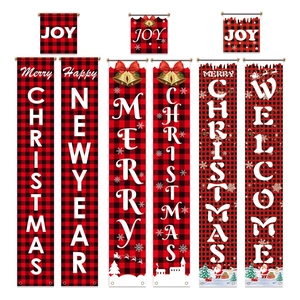 Merry Christmas Porch Banner Red Black Buffalo Plaid Welcome Sign For Front Door Hanging Decoration Outdoor Home Party Holiday