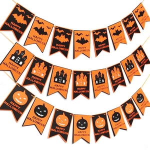 Halloween Felt Bunting Banner Double Layer Hanging Garland For Festival Party Shop Window Pumpkin Bat Witch House Decoration