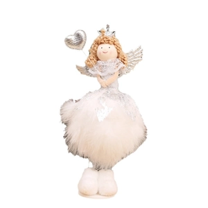 Handmade Christmas angel figurine with white feathers and silver wings ornament