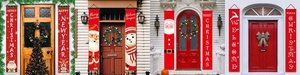 Outdoor Christmas porch banners set with Santa and snowman on red festive backgrounds