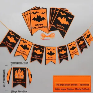 Halloween felt banner set with orange and black bat castle flags for party decoration