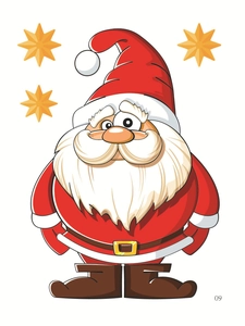 Cartoon Santa Claus static window sticker with gold stars for Christmas decoration