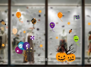 Halloween window clings featuring pumpkins, skeletons and black cats for party decor