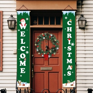 Christmas welcome porch banner set with red and black plaid and festive holiday scene design