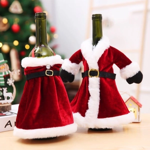 Christmas Wine Bottle Cover Santa Suit And Skirt Style Red Fabric Festive Table Decoration Holiday Party Supplies Decor