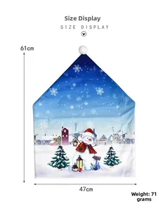 Detailed size chart for the blue Christmas snowman chair cover measuring 61cm by 47cm