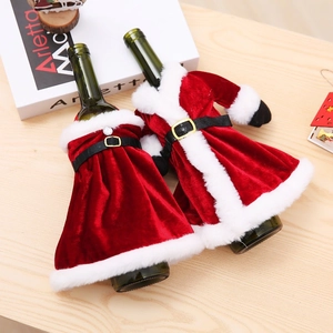 Christmas red wine bottle covers in Santa suit and dress style for holiday table decor
