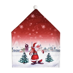 Detailed view of Santa Claus print on festive house-shaped Christmas chair cover