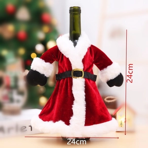 Christmas wine bottle cover in Santa suit style with red velvet and white faux fur trim