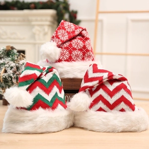 Knitted Christmas Hat With Plush Trim And Pompom Striped Snowflake Santa Claus Hat For Festive Holiday Party Home Decor