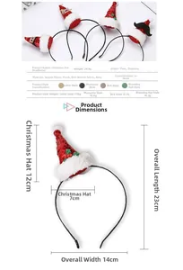 Detail view of four festive Christmas sequin headbands with dimensions and styles