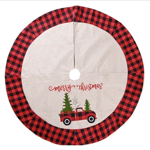 Jupe de sapin de Noël à carreaux rouges et noirs avec camion rétro et texte