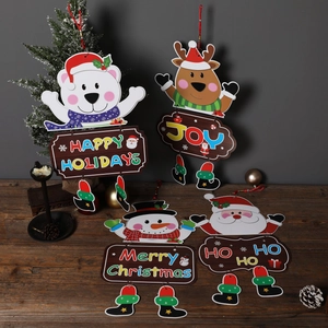 Detailed view of Christmas hanging signs featuring Santa, Reindeer, Snowman and Polar Bear