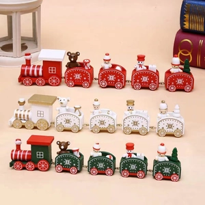 Petit Train de Noël en Bois Décoration de Bureau Miniature pour Cadeau de Noël Rouge Vert Blanc Train à Toit Plat