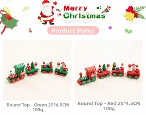 Détail d'un petit train de Noël en bois de 25 cm avec figurines de Père Noël et bonhomme
