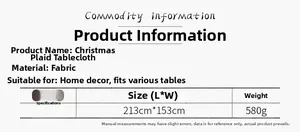 Detailed table of Christmas red plaid tablecloth specifications 213x153cm and fabric info