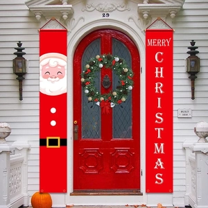 Set of two red Christmas door banners featuring Santa Claus and Merry Christmas text