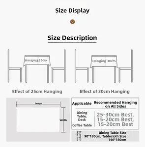 Tablecloth size guide showing drop length for dining, coffee, and study tables