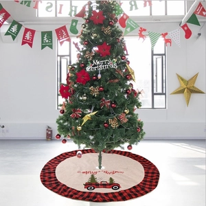 Jupe de Sapin de Noël en Toile de Jute Bordure Carreaux Buffalo Camion Vintage Merry Christmas Décoration de Vacances