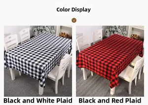 Classic red black and white checkered tablecloths in cotton linen blend for home dining