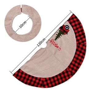 Jupe de sapin de Noël 120cm avec broderie Merry et bordure en tissu écossais rouge noir