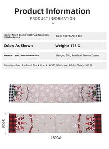 Detailed dimensions of Gnome Christmas table runner made of burlap and non-woven fabric