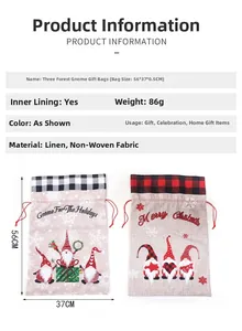 Detailed size chart for Christmas burlap Santa sacks featuring dimensions 56 by 37 centimeters