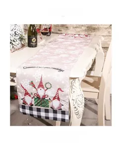 Festive Christmas table runner with Gnomes for the Holidays text and buffalo plaid borders
