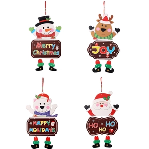 Christmas Paperboard Hanging Sign Santa Claus Snowman Reindeer Printed Welcome Board Door Window Decor Holiday Ornament