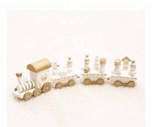 Petit train de Noël en bois blanc et doré avec figurines miniatures de bonhomme de neige