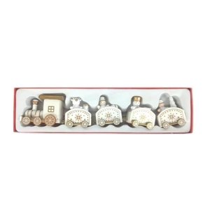 Petit train de Noël en bois blanc et doré avec coffret cadeau pour décoration