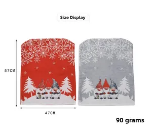 Christmas gnome chair back covers in red and grey colors, detailed dimensions 57x47cm and 90g