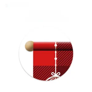 Detail view of red plaid Christmas banner with wooden stick stability for hanging