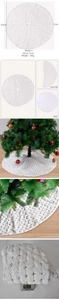 Detail of 116cm white plush Christmas tree skirt featuring shiny silver sequin patterns