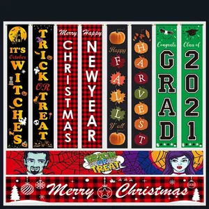 Halloween Decoration Set Oxford Cloth Door Banners Garden Flags Table Runners Posters For Outdoor Indoor Party Home Decor