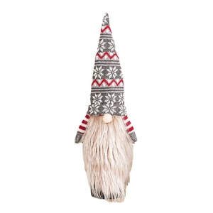 Christmas gnome wine bottle cover with knitted snowflake hat and long faux fur beard