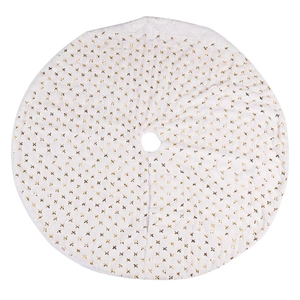White plush Christmas tree skirt with festive gold sequin cross patterns decoration