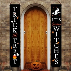 Halloween front door banner set with Trick or Treat and It's October Witches prints
