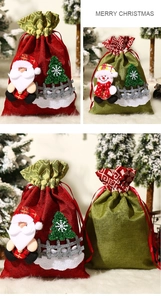 Detailansicht der Weihnachtsgeschenkbeutel aus Jute mit 3D-Weihnachtsmann und Schneemann