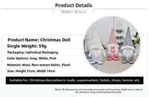 Spécifications détaillées du gnome de Noël de 31cm en laine et fausse fourrure douce