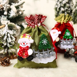 Weihnachts-Geschenkbeutel aus Jute mit 3D-Weihnachtsmann- und Schneemann-Motiven