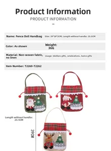 Detailed view of Christmas drawstring gift bags with Santa, Snowman and Reindeer embroidery
