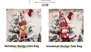 Christmas drawstring gift bags featuring festive reindeer and snowman cartoon designs