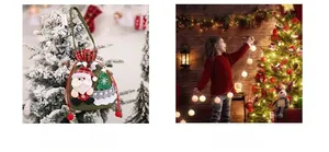 Detailed view of Santa Claus embroidered felt gift bag with festive drawstring closure