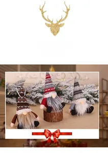 Three-piece set of knitted Christmas gnomes with hanging loops on festive snowy background