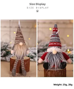 Detailed size comparison of two festive Christmas gnome plush hanging ornaments