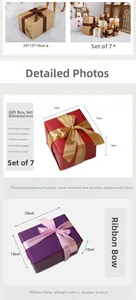 Detail view of 7-piece assorted decorative gift boxes with premium ribbon bows and pearl paper